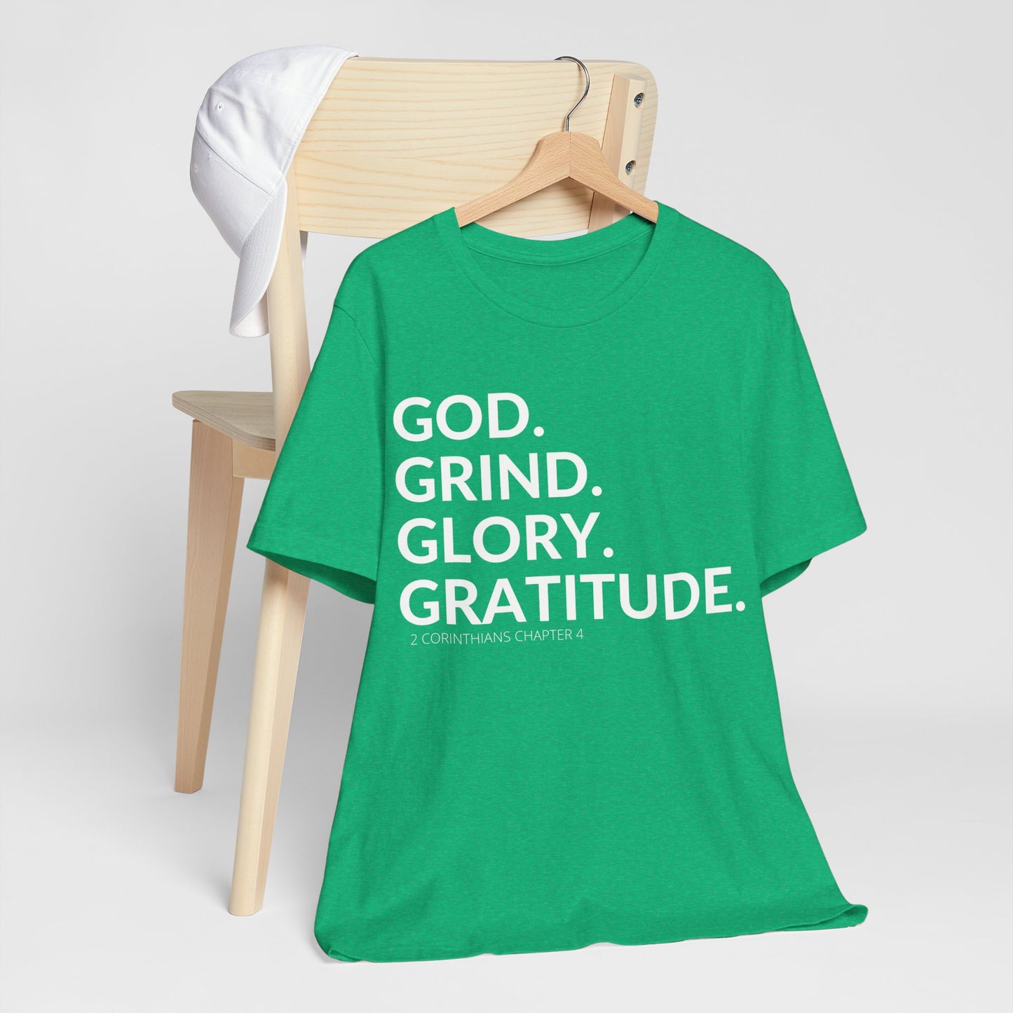 God. Grind. Glory. Gratitude. Christian Inspirational Unisex Jersey Short Sleeve Tee